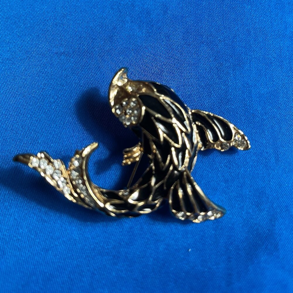 Vintage Koi Fish Enamel and Rhinestone Brooch